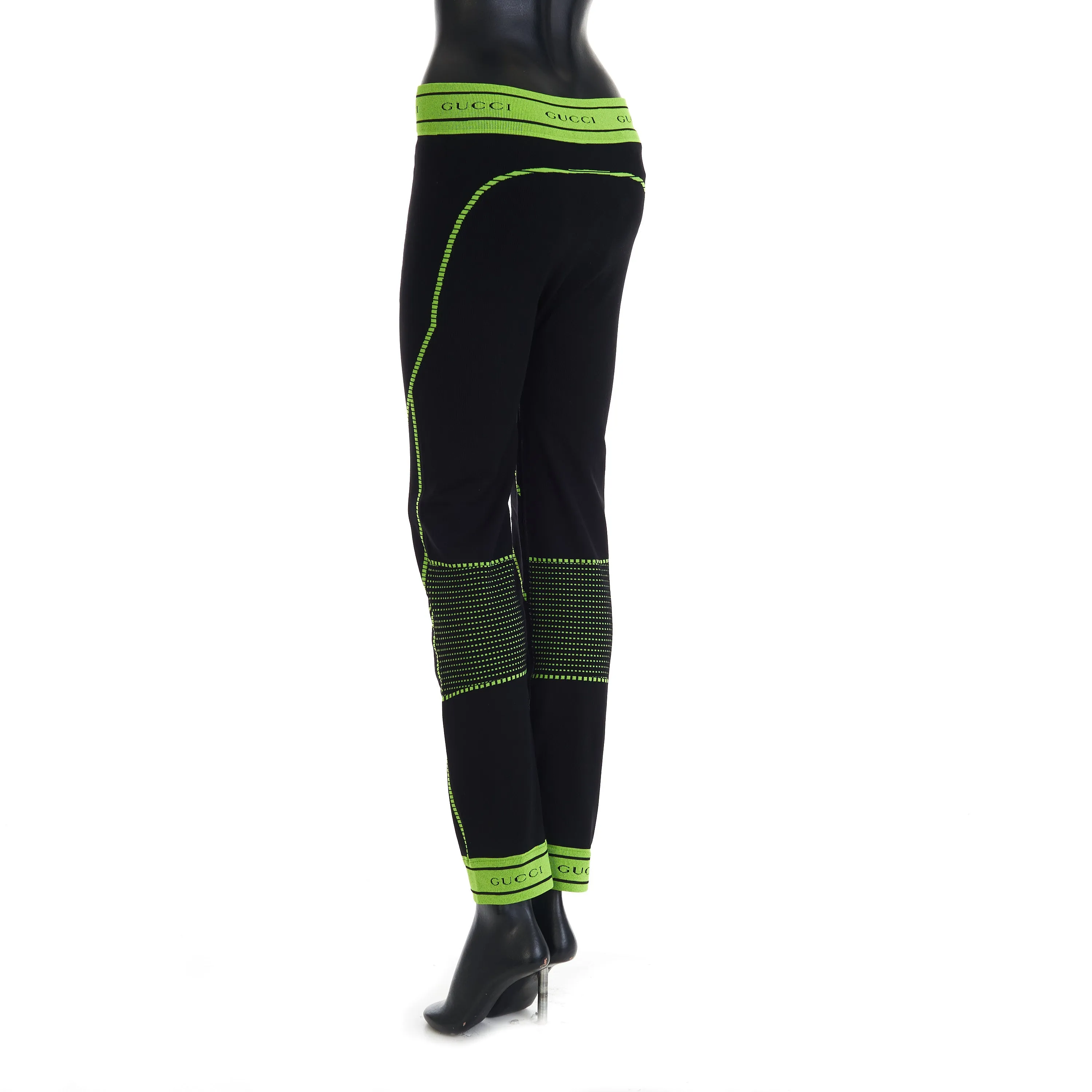 GG Jacquard Tubular Jersey Leggings In Black/Fluorescent Yellow