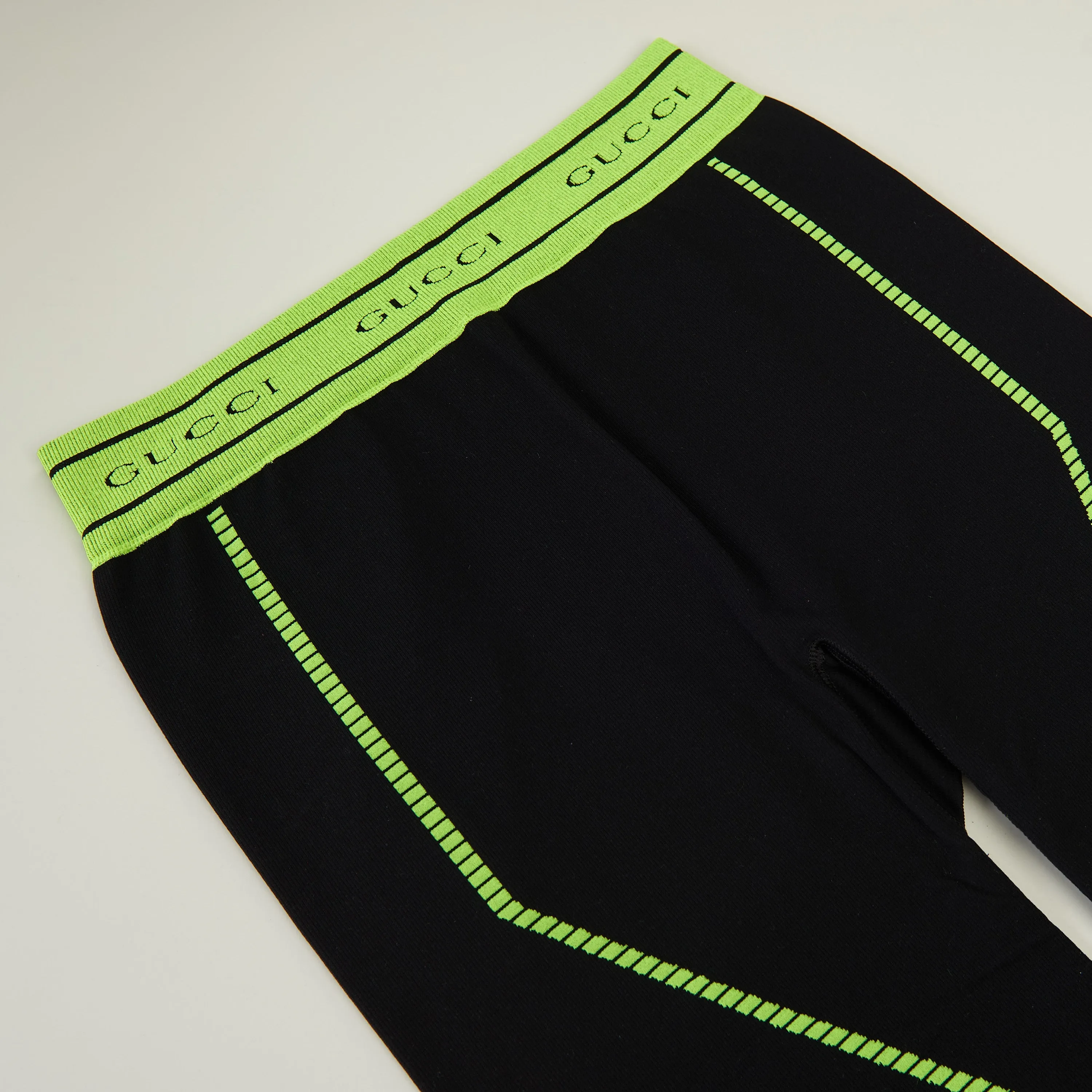 GG Jacquard Tubular Jersey Leggings In Black/Fluorescent Yellow