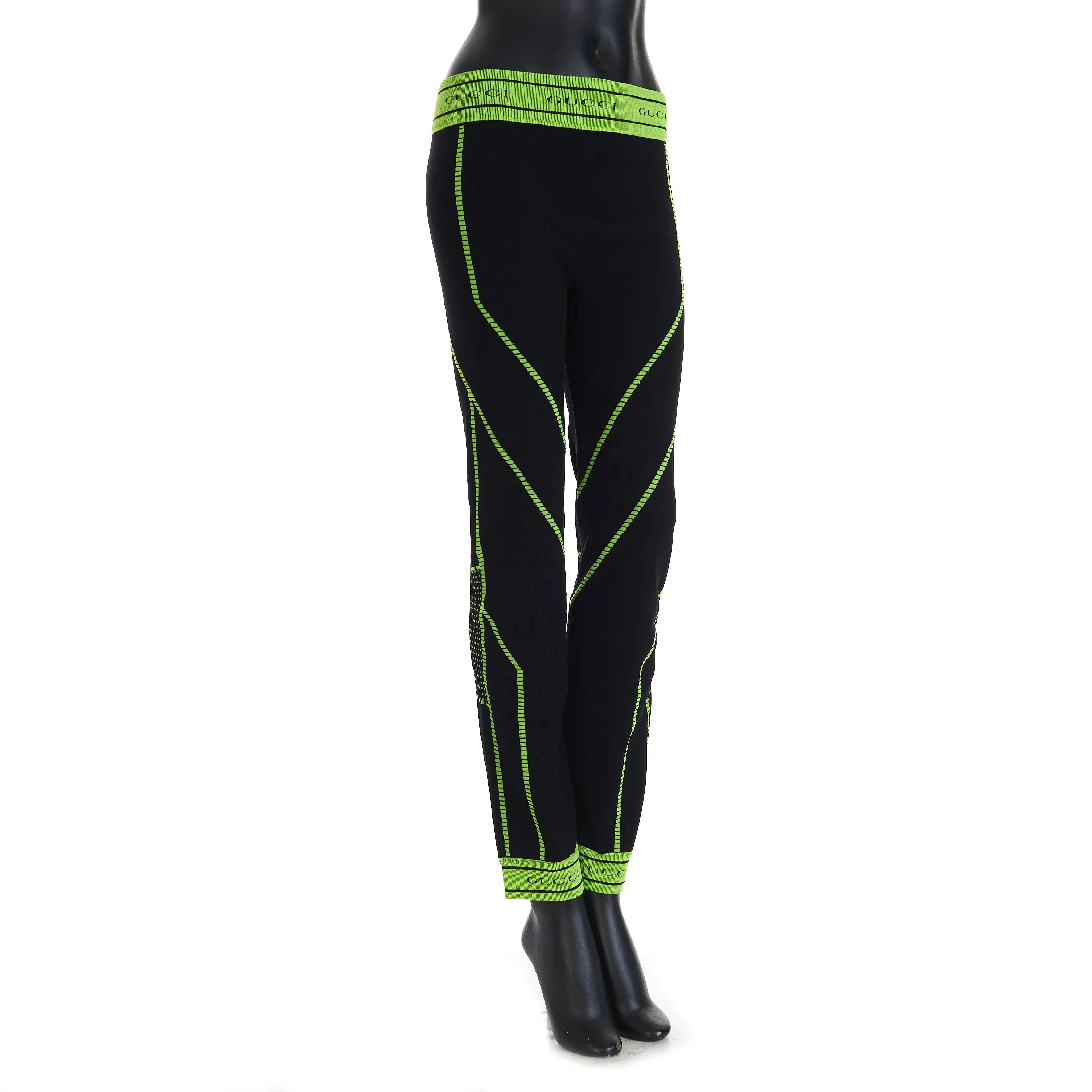 GG Jacquard Tubular Jersey Leggings In Black/Fluorescent Yellow