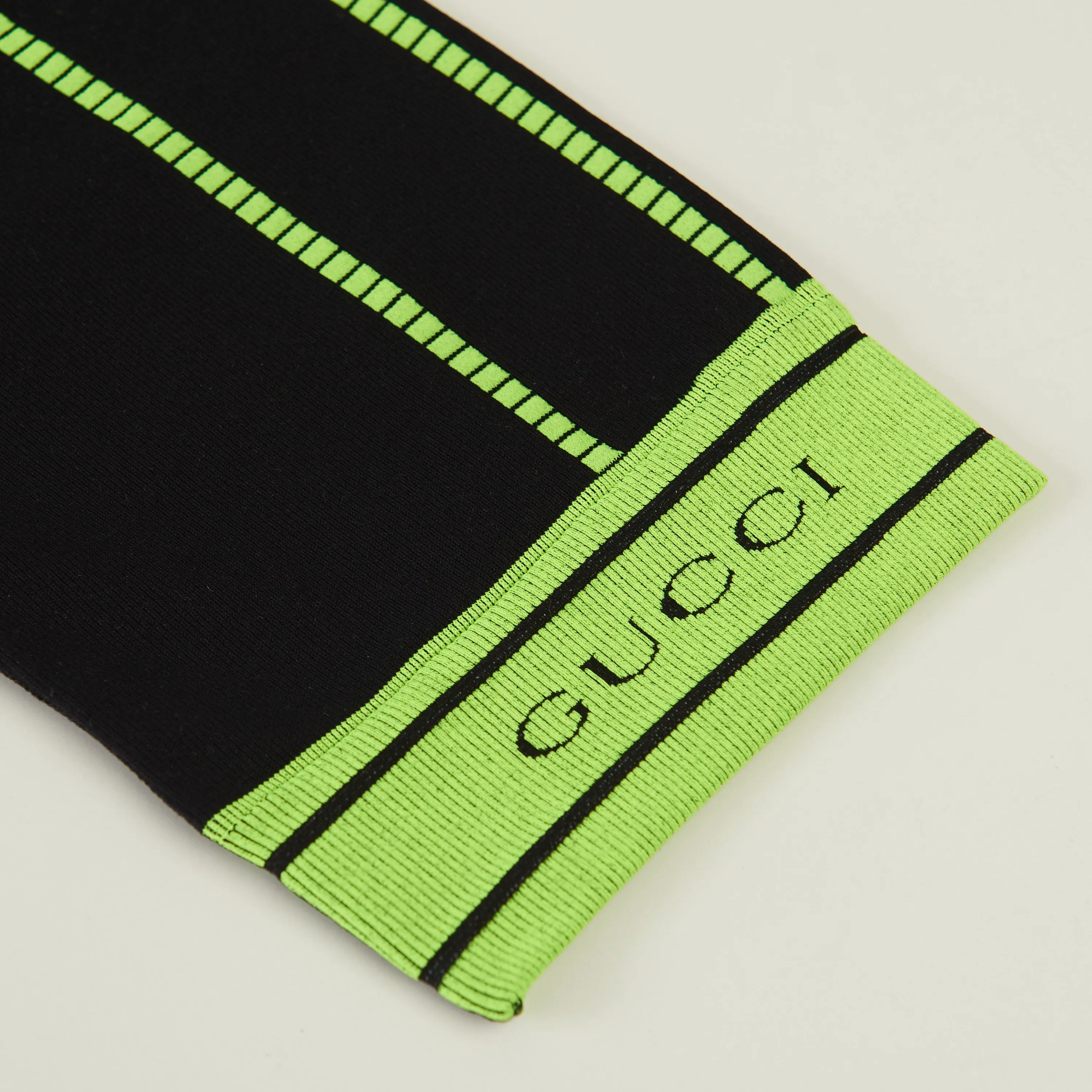 GG Jacquard Tubular Jersey Leggings In Black/Fluorescent Yellow