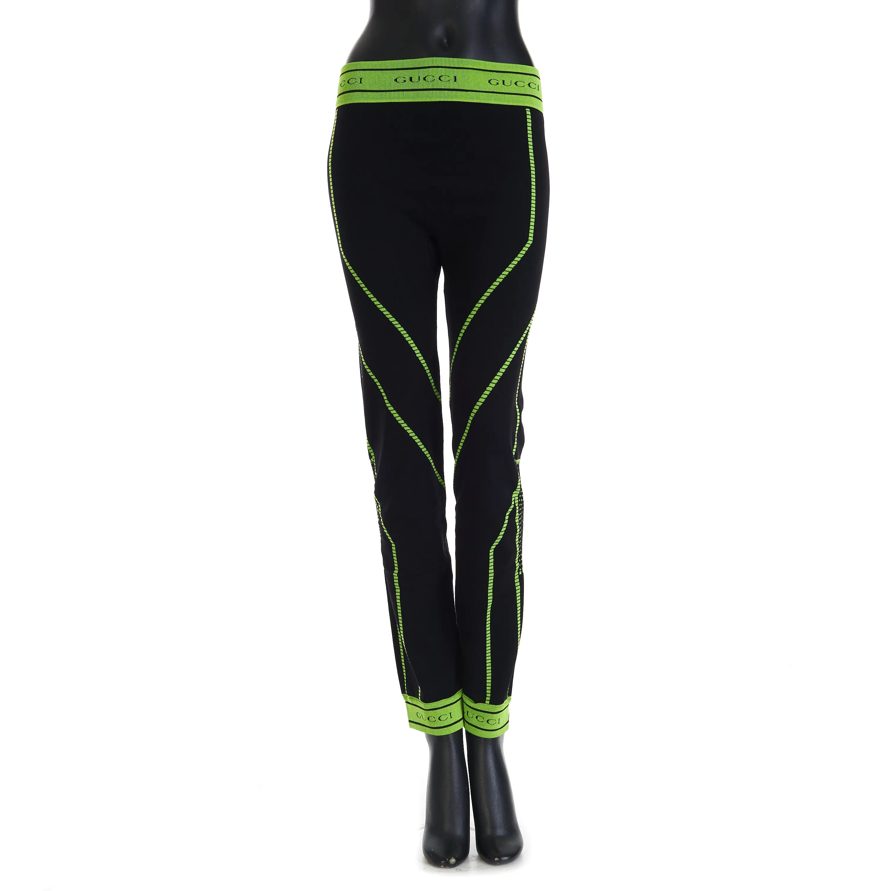 GG Jacquard Tubular Jersey Leggings In Black/Fluorescent Yellow