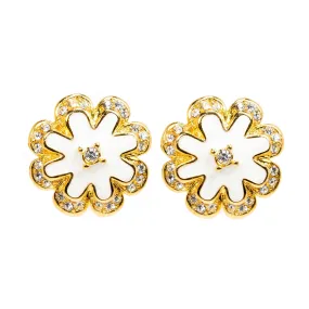 Goldtone White Enamel with Crystal Stud Earrings