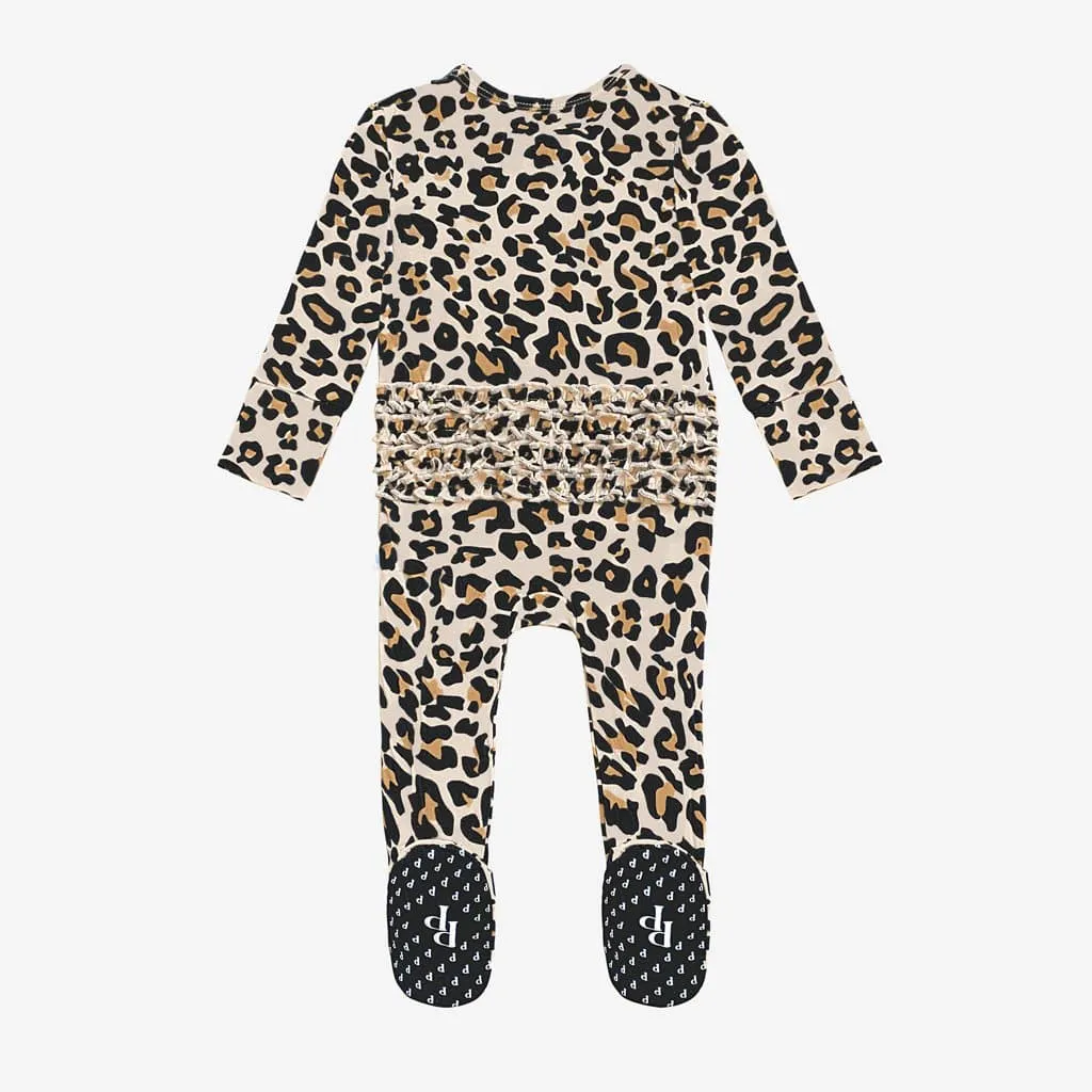 Lana Leopard Tan Footie Ruffled Zippered One Piece