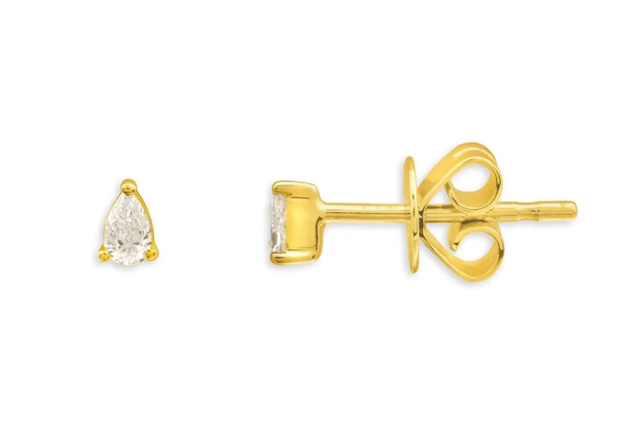 Mini Earrings 14kt Gold Diamonds Pear Studs