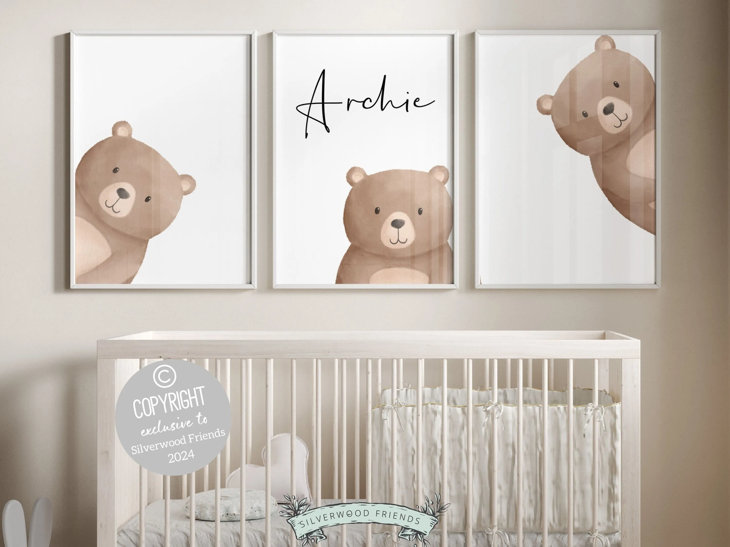 ORIGINAL Peeking Bear Nursery Print - Personalised