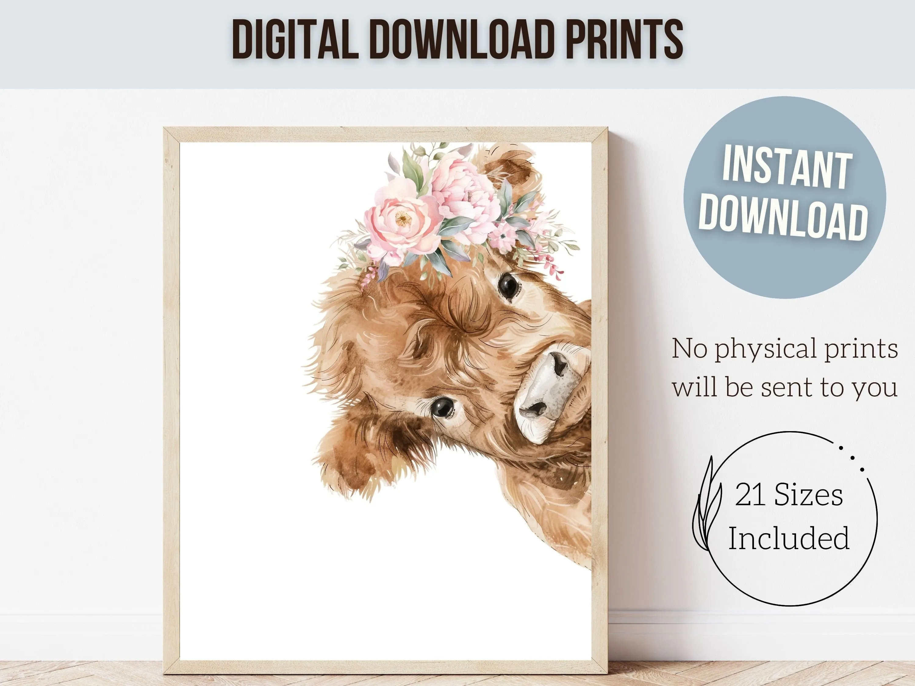 Peeking Highland Cow Nursery Print Set of 2