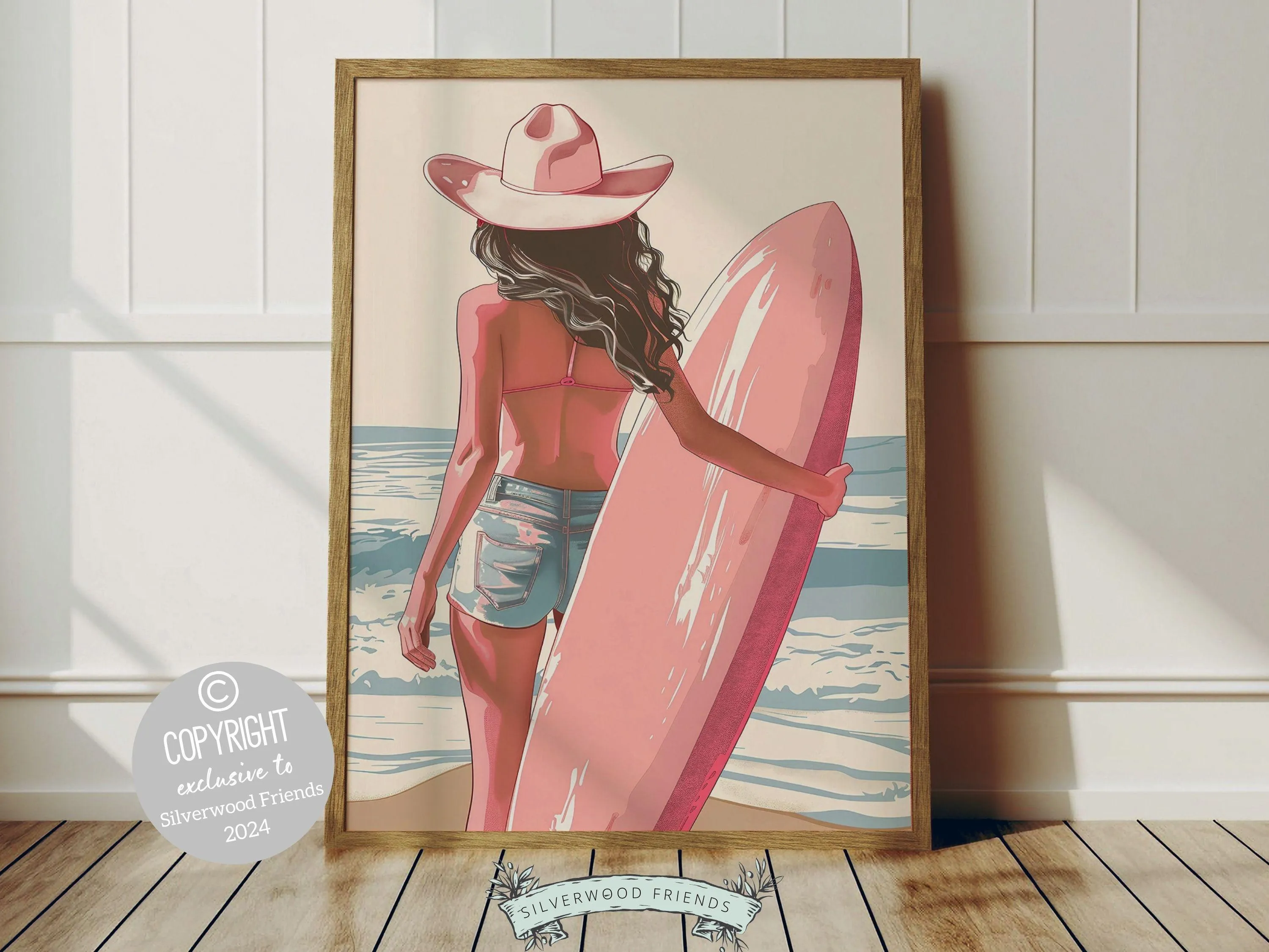 Pink Girl Surfer Print - 001