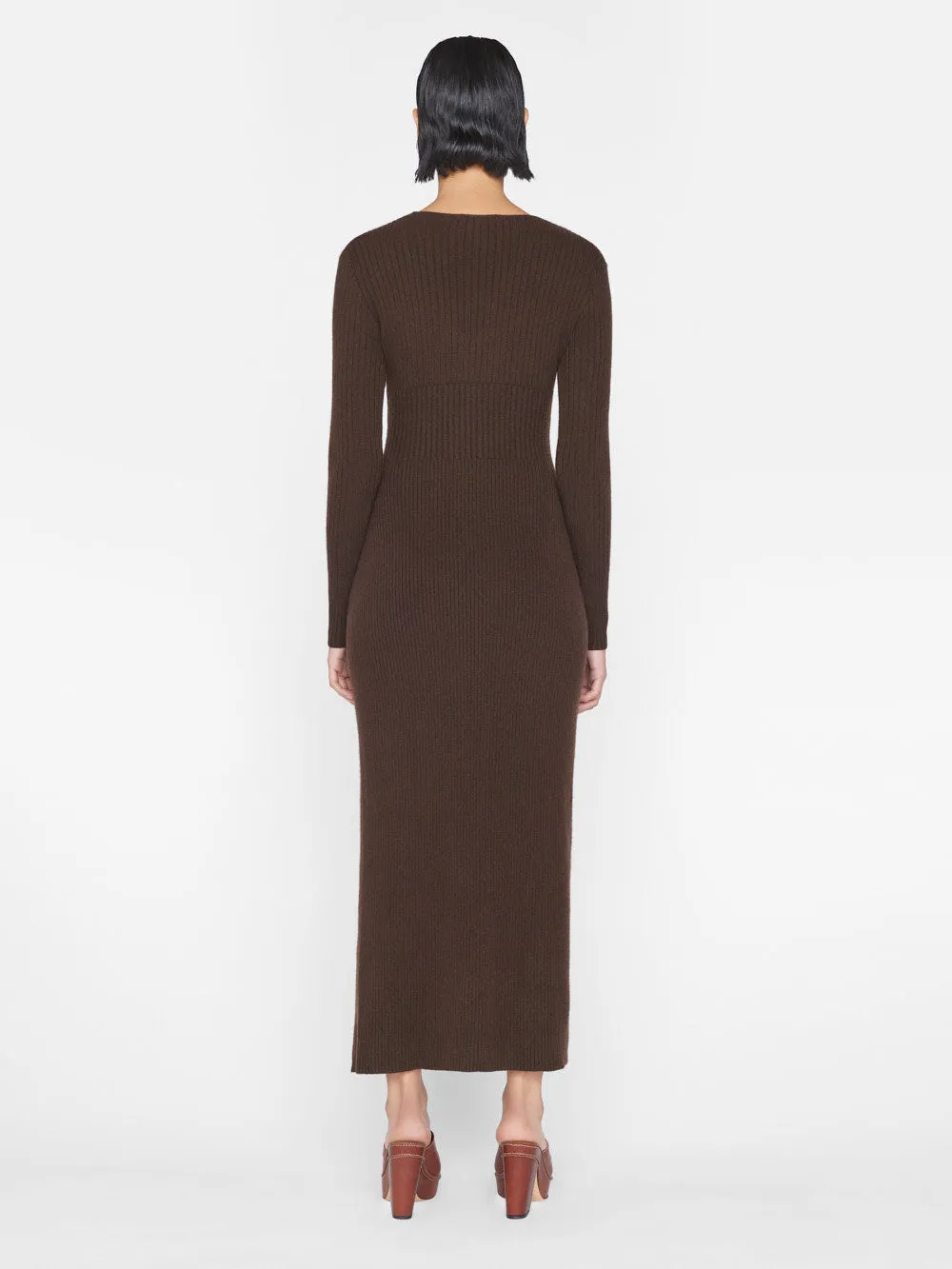 Ribbed Cashmere U-Neck Dress -- Espresso