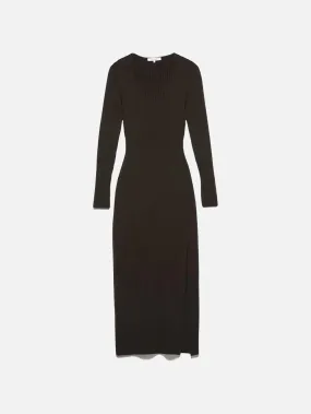 Ribbed Cashmere U-Neck Dress -- Espresso