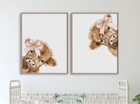 Set of 2 Peeking Baby Highland Cow Nursery Prints