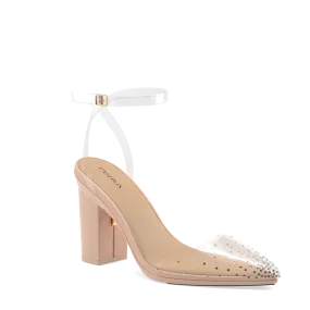 The D'Orsay - Sand Transparent Rhinestone   Block Heel Kit 4 Sand